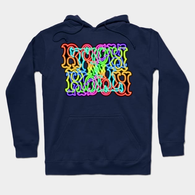 Glowing Neon Rainbow RocK n RolL Anagram Hoodie by gkillerb